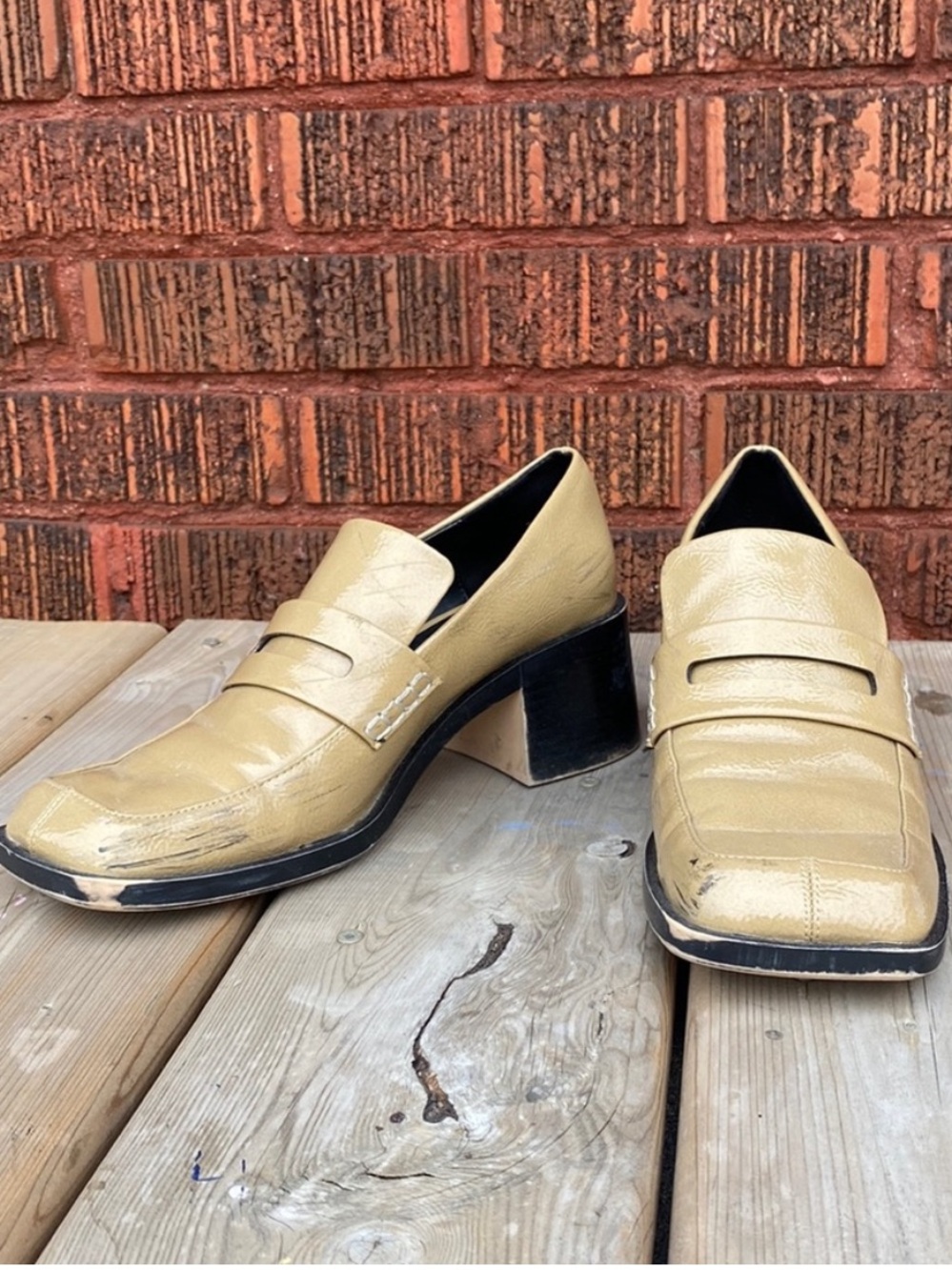 Zara Patent Tan Square Toe 1960s Style Loafers! Size 40, 8.5 to 9 - Picture 2 of 5